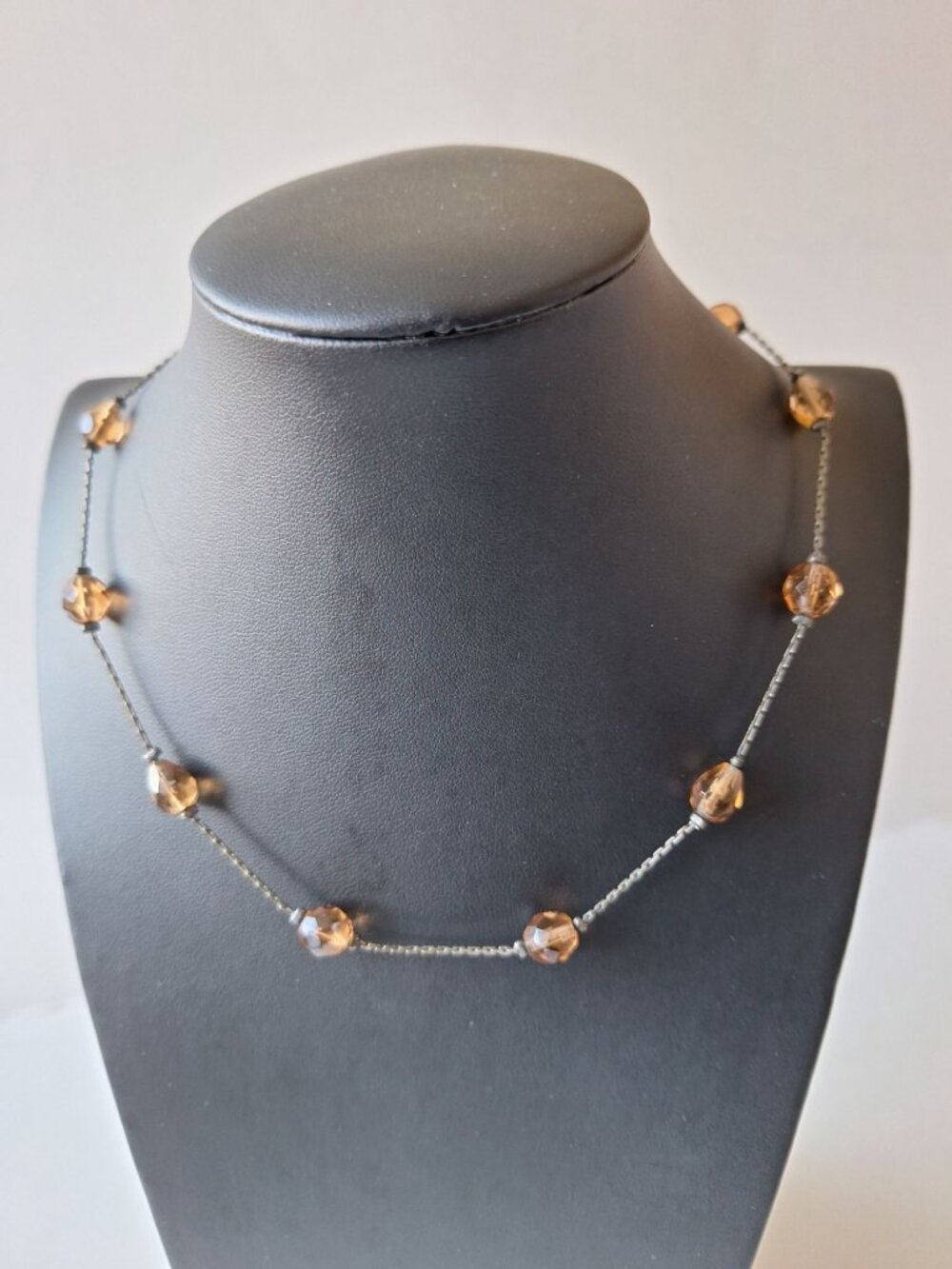 Vintage Signed Debby Reid Artisan Amber Crystal Station Necklace